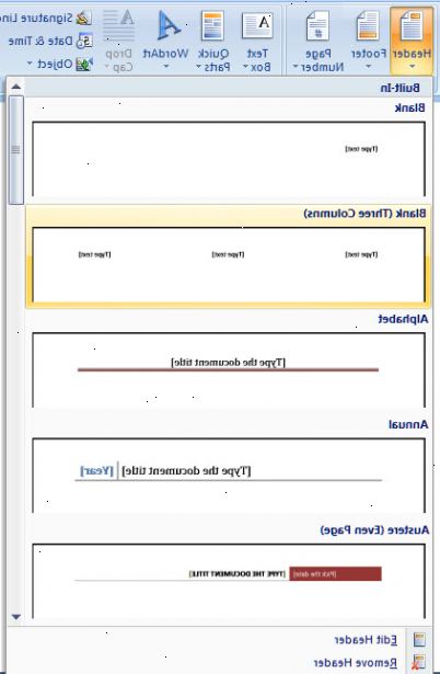 Hoe maak je een aangepaste kop-of voettekst in Microsoft Word plaatst. Klik op "invoegen" of "document elementen" op de MS Word werkbalk boven uw document.