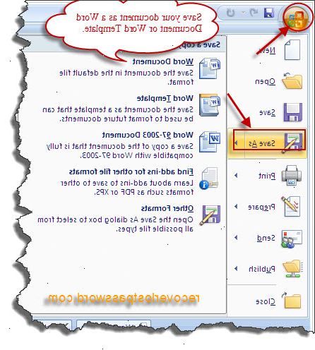 Hoe maak je een wachtwoord van een Microsoft Word 2007-document te beschermen. Klik op bestand aan de bovenkant van de pagina (of de orb).