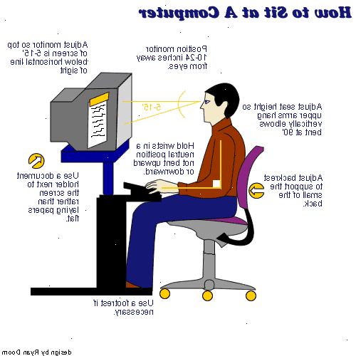 Hoe om te zitten op een computer. Zitten dicht bij je toetsenbord.