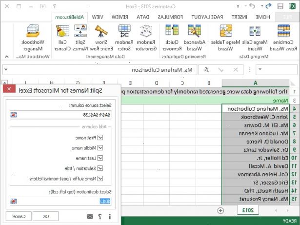 Hoe te voornamen en achternamen te scheiden in afzonderlijke velden in een Microsoft Excel-lijst. Je hebt je spreadsheet, met zowel voor-en achternamen gecombineerd zoals in deze illustratie.